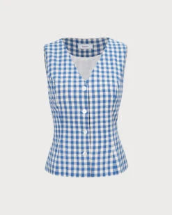 The Blue V Neck Plaid Vest -Outlet Dress Mix Up Store 0 5ca427a5 d626 4f85 833c caa8668394cf