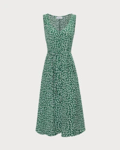 The Green V Neck Floral Button Midi Dress -Outlet Dress Mix Up Store 0 60620576 1b5b 4034 9cc9 2b705ee591e7