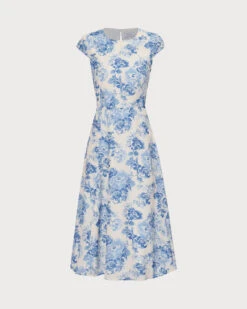 The Blue Round Neck Cap Sleeve Floral Midi Dress -Outlet Dress Mix Up Store 0 64063a0e d2bb 4f56 8705 4dc6491b3122