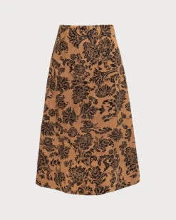 The Brown High Waist Floral Suede Midi Skirt -Outlet Dress Mix Up Store 0 6aab75f3 9daa 4649 9d48 163d7165d508