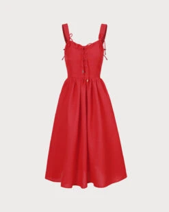 The Red Sweetheart Neck Criss Cross Ruched Midi Dress -Outlet Dress Mix Up Store 0 6b31c7a9 f1ed 49dd b0c4 d1055a07f679