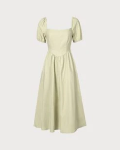 The Light Green Square Neck Shirred Midi Dress -Outlet Dress Mix Up Store 0 723ccc74 3a14 408c a8a6 49d6af565797 773901