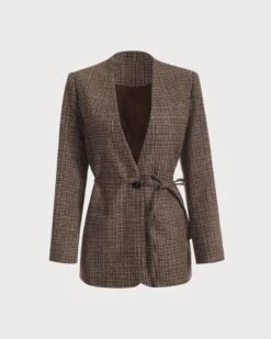 The V Neck Plaid Single Button Blazer -Outlet Dress Mix Up Store 0 76243029 80e9 4019 b893 e6eaaf7d0d7b