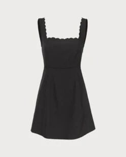 The Black Square Neck Scalloped Mini Dress -Outlet Dress Mix Up Store 0 79aeb703 2622 4d11 b458 668791634311