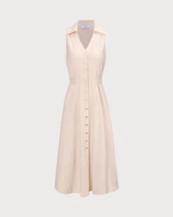 The Beige Collared Sleeveless Shirt Midi Dress -Outlet Dress Mix Up Store 0 7caa0555 a483 4670 8c17 11d0ef6ce782