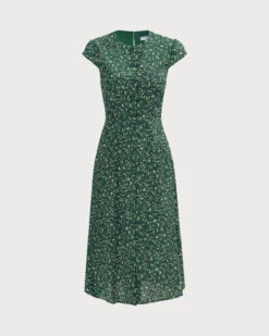 The Green Crew Neck Button-up Floral Midi Dress -Outlet Dress Mix Up Store 0 7d46ca4f 5065 4abe b59c be32caf86c37