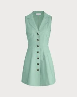 The Green Lapel Button-up Sleeveless Mini Dress -Outlet Dress Mix Up Store 0 86fd692d 6926 45f0 a7ba 7ee7bf12bd53