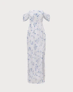 The White Floral Slit Strapless Maxi Dress -Outlet Dress Mix Up Store 0 879ca579 bd98 4a30 a58d 39898e6bb393