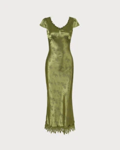 The Green Jacquard Cap Sleeve Satin Midi Dress -Outlet Dress Mix Up Store 0 8f78e985 388b 4870 a784 3dafed5cae82