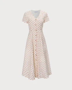 The Beige V Neck Polka Dot Button Midi Dress -Outlet Dress Mix Up Store 0 966e4497 3fd0 4884 a991 65d337e6fac5