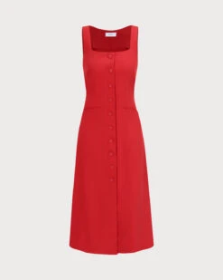 The Red Square Neck Pocket Midi Dress -Outlet Dress Mix Up Store 0 b59bee31 9c6c 48cf 8df6 140e75b503ae