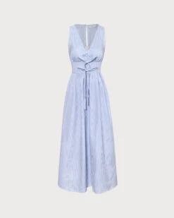 The Blue V Neck Shirred Striped Maxi Dress -Outlet Dress Mix Up Store 0 c1c219f2 237d 400d ad2a a74b9022cfe1