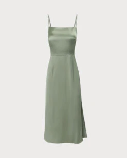 The Green Square Neck Satin Slip Midi Dress -Outlet Dress Mix Up Store 0 c32c35fe 4814 4223 8e26 6cf087c93e1e