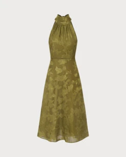 The Green Jacquard Ruched Halter Midi Dress -Outlet Dress Mix Up Store 0 caba5601 9df5 4a2b 88c7 6b7631ea53b4