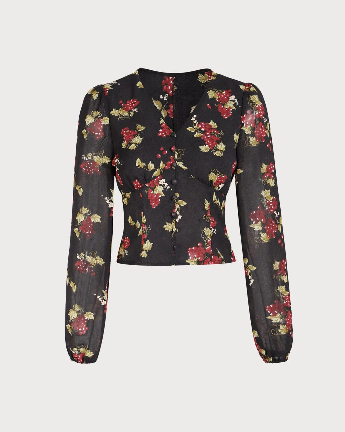 The V Neck See-through Sleeve Floral Blouse 6 The V Neck See-through Sleeve Floral Blouse - Image 6