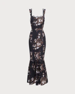 The Black Lace Trim Floral Mermaid Maxi Dress -Outlet Dress Mix Up Store 0 cf7b0daf 2942 44cb a8b9 c02679a6b18f