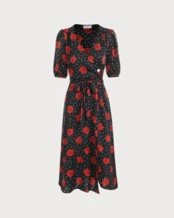 The V Neck Puff Sleeve Floral Wrap Midi Dress -Outlet Dress Mix Up Store 0 ec77dbf1 dd65 4f7b b577 4b5d8c10332d 498092