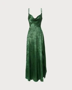 The Green Cowl Neck Jacquard Satin Maxi Dress -Outlet Dress Mix Up Store 0 f63d8c10 447b 4d8c 954e 084852d85039 162127