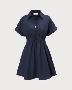 The Navy Ruched Twist Front Shirt Mini Dress -Outlet Dress Mix Up Store 0 fbb1a4a1 3ddc 455f 8aab 9430d83529e9