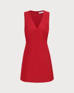 The Red V Neck Sleeveless Linen Mini Dress -Outlet Dress Mix Up Store 0 fc407e1d a081 4da5 afe5 93e8c68e641c