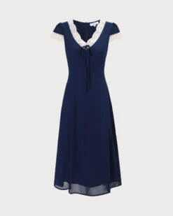 The Navy V-Neck Lace Trim Midi Dress -Outlet Dress Mix Up Store 0 ffa68d9e e6e1 4fbf b770 da75f31a102c