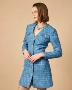 The V Neck Plaid Tweed Long Sleeve Mini Dress 7 The V Neck Plaid Tweed Long Sleeve Mini Dress -Outlet Dress Mix Up Store 1001