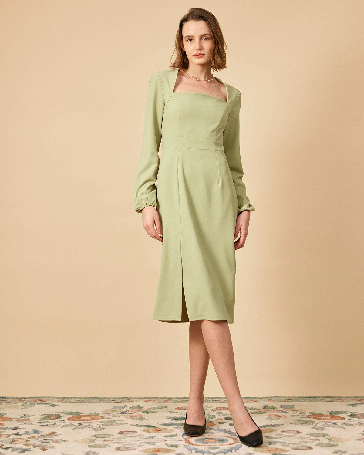 The Solid Square Neck Long Sleeve Dress 1 The Solid Square Neck Long Sleeve Dress