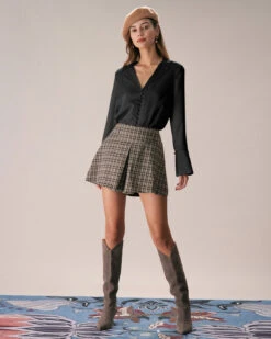 The Black Lapel Button Up Flare Sleeve Shirt -Outlet Dress Mix Up Store 1115RIHOAS 1905