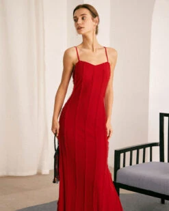 The Red Sweetheart Neck Ruffle Slip Maxi Dress -Outlet Dress Mix Up Store 1218RIHOAS 2932