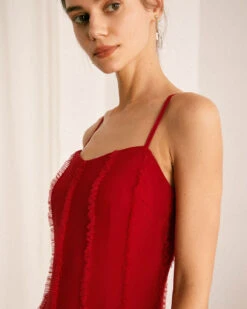 The Red Sweetheart Neck Ruffle Slip Maxi Dress -Outlet Dress Mix Up Store 1218RIHOAS 2944