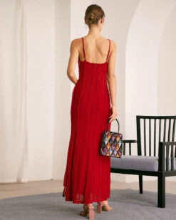 The Red Sweetheart Neck Ruffle Slip Maxi Dress -Outlet Dress Mix Up Store 1218RIHOAS 2952