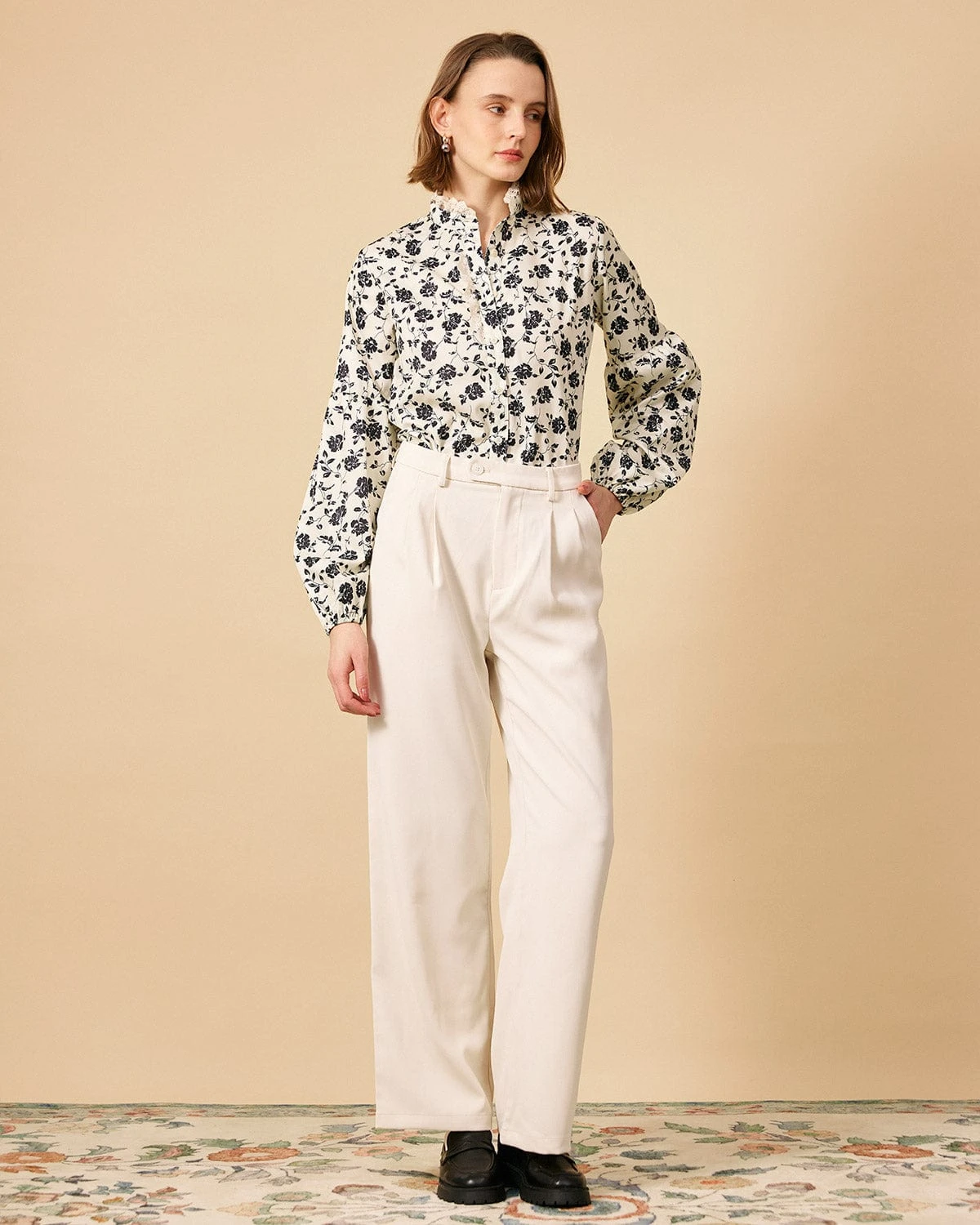 The Mock Neck Lace Trim Floral Blouse 3 The Mock Neck Lace Trim Floral Blouse - Image 3