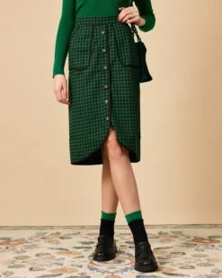 The Fake Button Tweed Midi Skirt