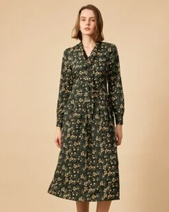 The Tie Neck Floral Long Sleeve Maxi Dress -Outlet Dress Mix Up Store 1383
