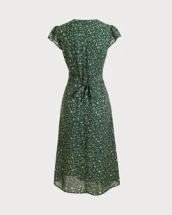 The V Neck Frill Trim Midi Dress -Outlet Dress Mix Up Store 16594120583500