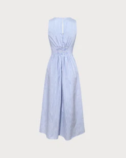 The Blue V Neck Shirred Striped Maxi Dress -Outlet Dress Mix Up Store 1 1 6d0469cc c6d3 440d 8bcf 39b366c147d5