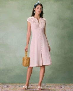 The Beige Cap Sleeve Split Hem Midi Dress -Outlet Dress Mix Up Store 1 cf66b359 8ecc 4960 9cd9 3c4fb07477e7