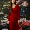 The Pearl Button Red Velvet Dress