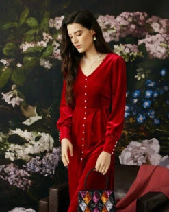 The Pearl Button Red Velvet Dress -Outlet Dress Mix Up Store 20651 1 5 3947df3e 8b9f 4d6a 9de3 619c2cd74c62
