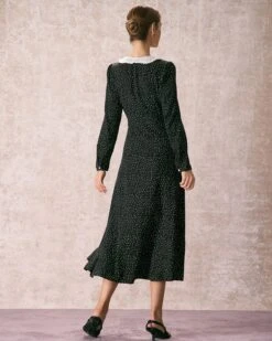 The Black Lace Collar Polka Dot Maxi Dress -Outlet Dress Mix Up Store 240109 RIHOAS.2187