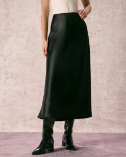 The Black Low Waisted Lace Satin Midi Skirt -Outlet Dress Mix Up Store 240109 RIHOAS.254 b5d6c274 8f4d 42ad 8b60 c72ccfed2de0