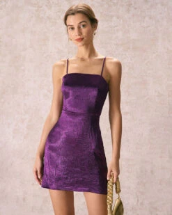 The Purple Textured Satin Slip Mini Dress 9 The Purple Textured Satin Slip Mini Dress -Outlet Dress Mix Up Store 240109 RIHOAS.3255