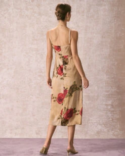 The Khaki Pearl Strap Side Slit Midi Dress -Outlet Dress Mix Up Store 240109 RIHOAS.3327