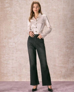 The Apricot Striped Wide Cuff Satin Shirt 8 The Apricot Striped Wide Cuff Satin Shirt -Outlet Dress Mix Up Store 240126 RIHOAS 1186