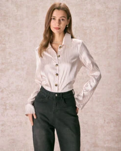 The Apricot Striped Wide Cuff Satin Shirt 7 The Apricot Striped Wide Cuff Satin Shirt -Outlet Dress Mix Up Store 240126 RIHOAS 1189