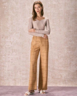 The Khaki High Waisted Plaid Wide Leg Pants 7 The Khaki High Waisted Plaid Wide Leg Pants -Outlet Dress Mix Up Store 240126 RIHOAS 1294