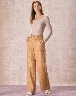 The Khaki High Waisted Plaid Wide Leg Pants 8 The Khaki High Waisted Plaid Wide Leg Pants -Outlet Dress Mix Up Store 240126 RIHOAS 1297