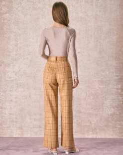The Khaki High Waisted Plaid Wide Leg Pants 9 The Khaki High Waisted Plaid Wide Leg Pants -Outlet Dress Mix Up Store 240126 RIHOAS 1329