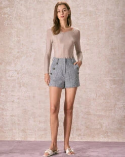 The Black Houndstooth Zipper Button Shorts -Outlet Dress Mix Up Store 240126 RIHOAS 1342