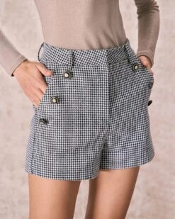 The Black Houndstooth Zipper Button Shorts